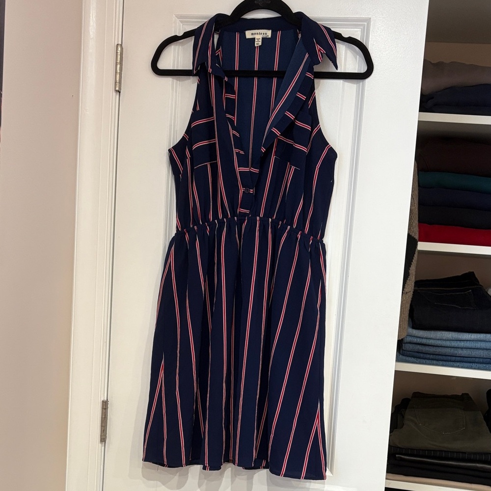 Monteau Navy and Pink Striped Mini Dress